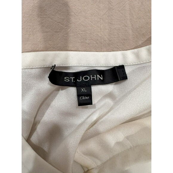 St John Womens XL Ivory Sleeveless Keyhole Neck Pleated Blouse Office Work CEO - Picture 6 of 7